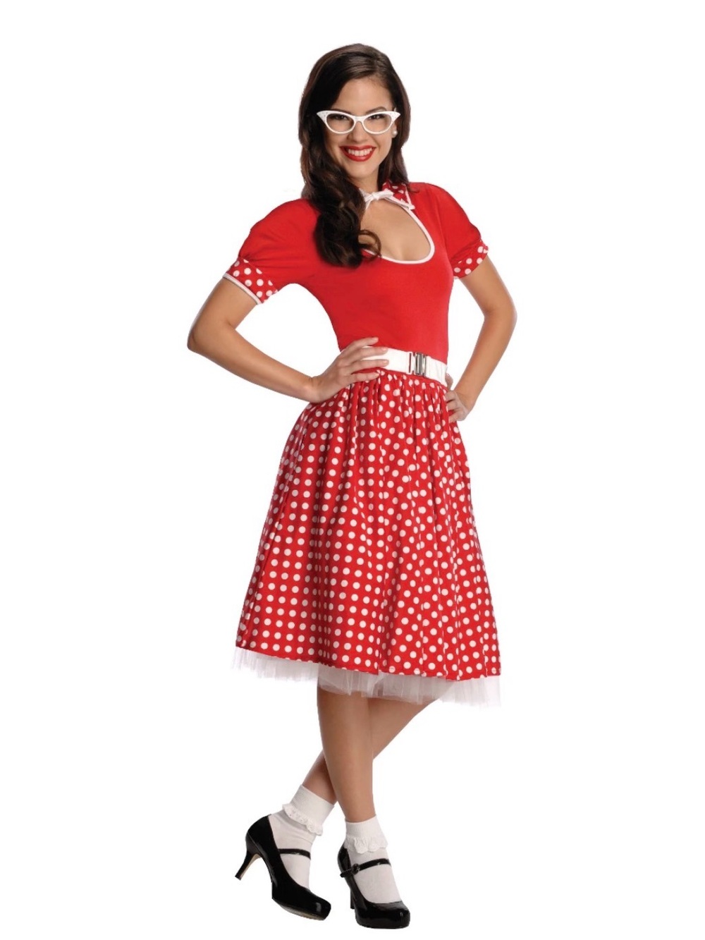 NEW Rubie's 50’s SOCK HOP Girl Red & White Polka Dot Costume DRESS & BELT SZ XS